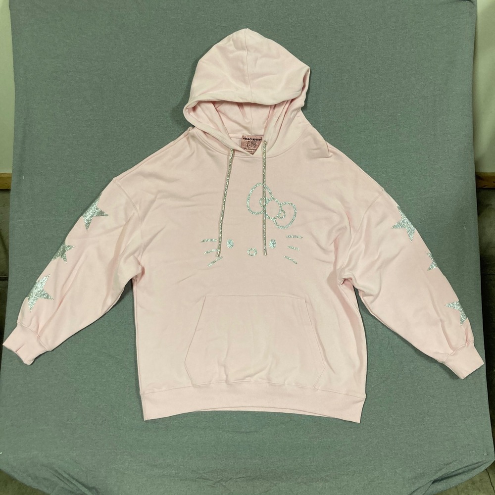 Hello Kitty 50th Anniversary Forever 21 Pink Glitter Star Hoodie Plus Size 1X